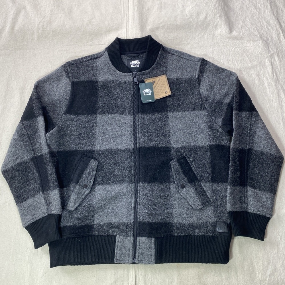 ROOTS Seymour Flight Shacket wool blend button coat Charcoal Charbon NWT $148